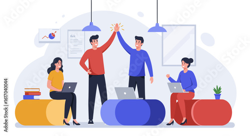 Team Celebrating Success with High Five in Office.