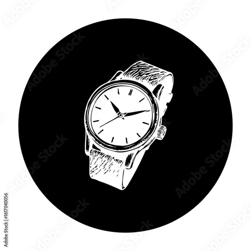 Elegant wristwatch illustration on black background showcasing timepieces precision and stylish accessory concept for fashion-conscious individuals
