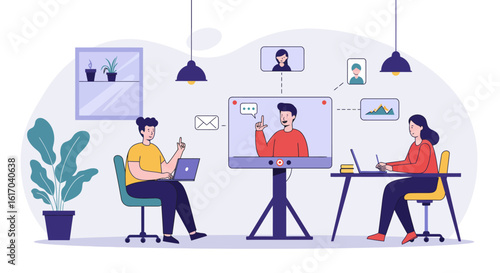 People Engaging in Video Conference Meeting Illustration.