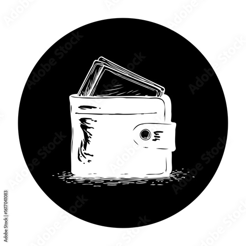 Illustration of a white wallet with credit cards on a black background offering financial security and management of savings
