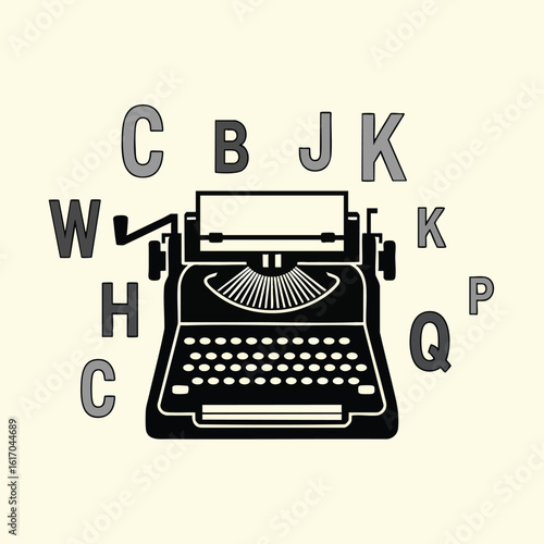 Vintage Black Typewriter with Surrounding Letters.