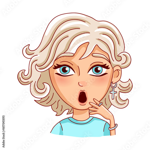 Surprised female person on white background. Vector illustration.