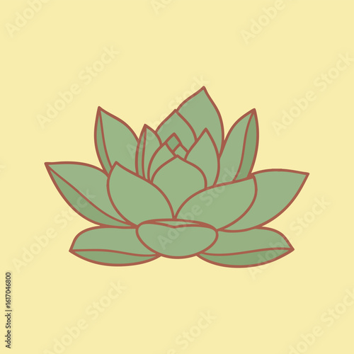 Illustrated Green Succulent Plant with Rounded Petals.