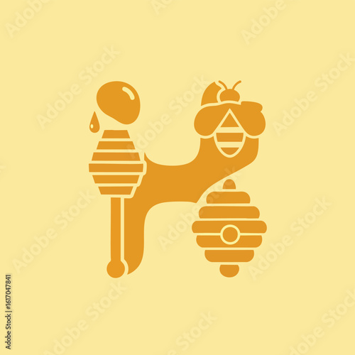 Stylized Bee and Honeycomb Elements Forming an Abstract Shape.