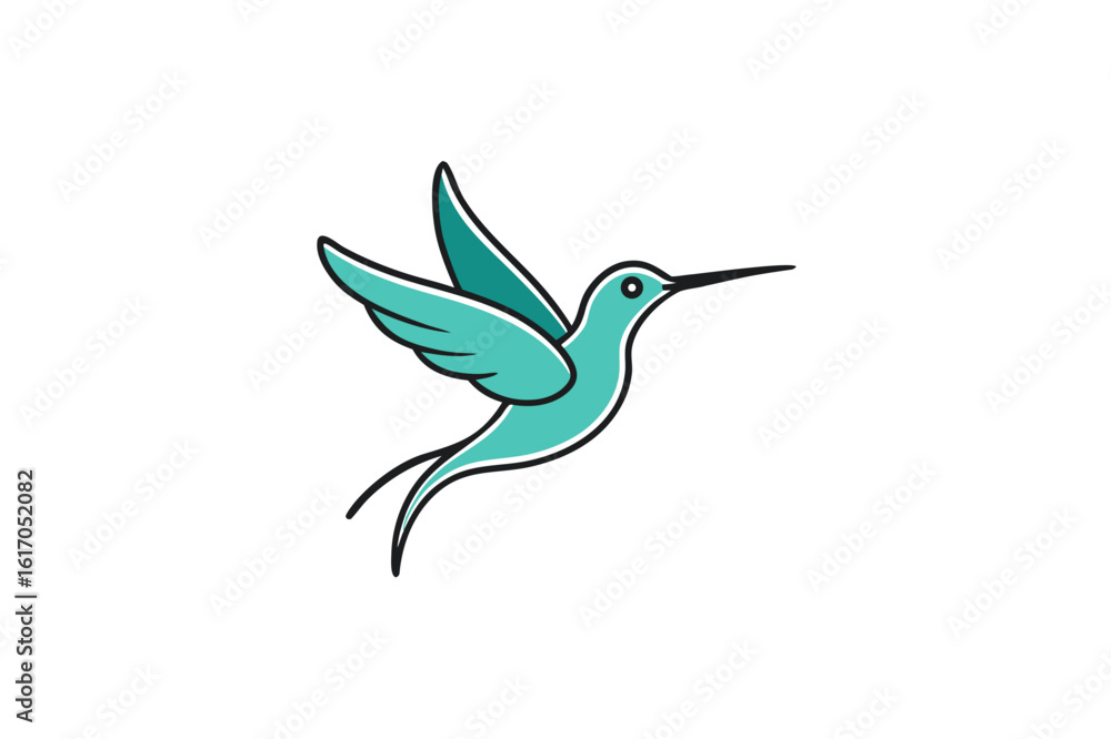 Obraz premium Hummingbird vector illustration: a dynamic design of a flying hummingbird with outstretched wings, capturing its essence in nature with vibrant flowers