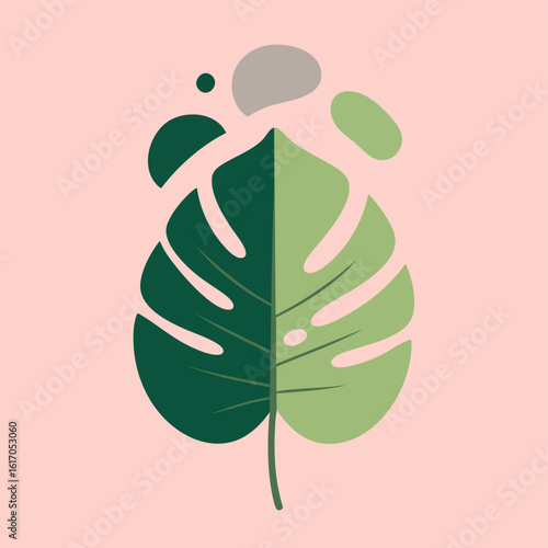 Abstract Monstera Leaf with Organic Shapes and Soft Colors.