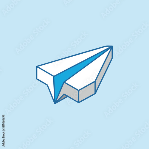 Stylized White and Blue Paper Airplane in Flight.