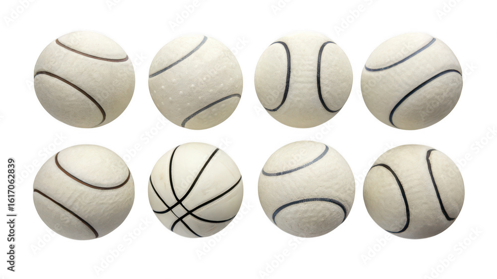 Fototapeta premium Eight white easter eggs decorated with black lines isolated on transparent background
