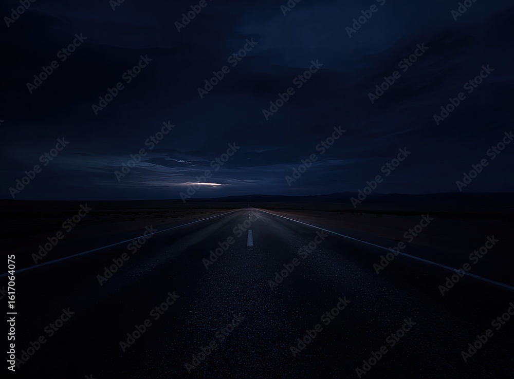 Naklejka premium Empty highway at night under stormy clouds