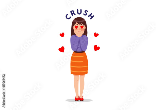 Cartoon Woman with Heart Eyes and the Word Crush Above Her Head.