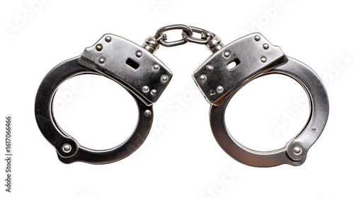 Shiny metal handcuffs symbolizing law enforcement, justice, and crime prevention