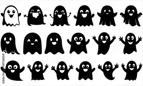 Cute Ghost Icons Pack. Happy Halloween Cartoon Characters Set. Halloween Ghost, Halloween Ghost Icon, Halloween Ghost Icon Set, Halloween Ghost Cartoon Characters Set.