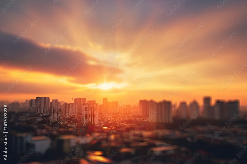 Fototapeta premium Blurry cityscape at sunset (3)
