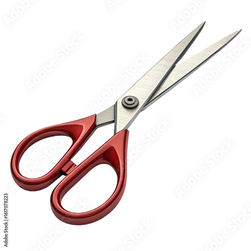 Sharp red handled scissors ready for creative projects and design work, professional cutting tool