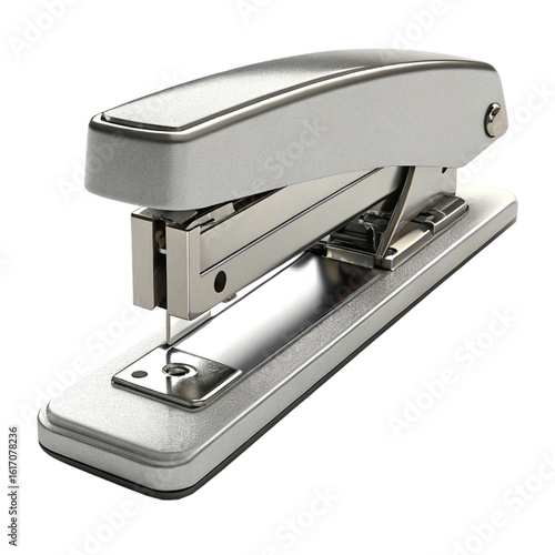 Sleek silver stapler ready to tackle office tasks with precision, perfect for streamlined workspace needs