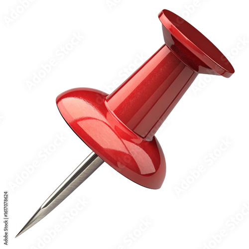 Vibrant red pushpin, a helpful tool for organization, instantly pinning documents and reminders
