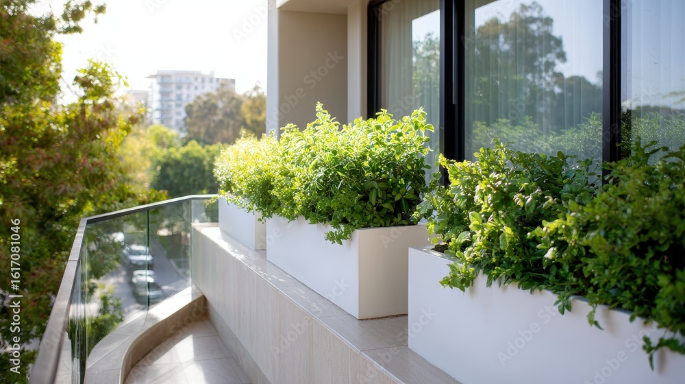 Fototapeta premium A balcony with a planter and a window