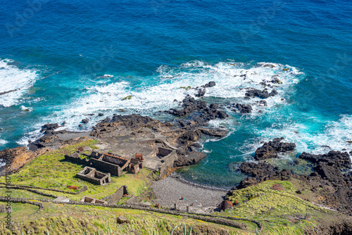 Coastal area with corrals for vineyards or melon production in Santa Maria-Azores-Portugal.