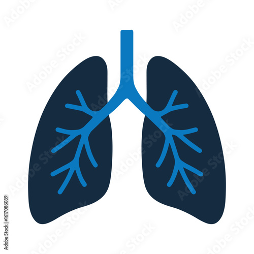Human Lungs Vector Icon – Flat Medical Illustration of Respiratory System, Bronchi, and Alveoli for Healthcare and Anatomy Education