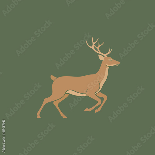 Running Deer Silhouette with Antlers.