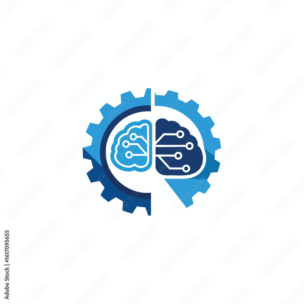 Obraz premium Digital Brain with Gear Mechanism Logo Concept.