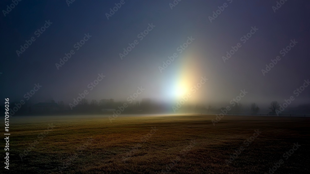 Fototapeta premium Misty field dawn rainbow phenomenon