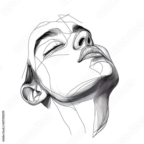 Upward Gaze: Expressive Line Art of a Woman's Face