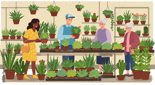 People Shopping for Succulents and Plants in Store.