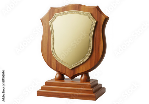 Wooden shield award trophy isolated on transparent background