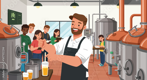 Brewery Tour Guide Explaining Beer Brewing Process.