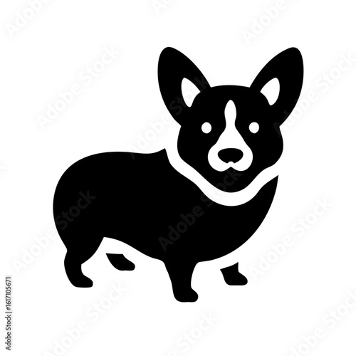 Black and white illustration of a pembroke welsh corgi standing