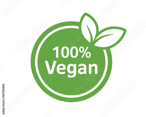 Green circular vegan certification logo with leaves vector
