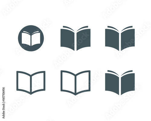 Open books collection stylized icons reading study