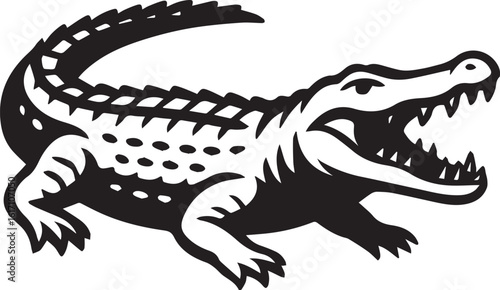 Crocodile Side Profile – Bold Black and White Vector with Teeth and Scales