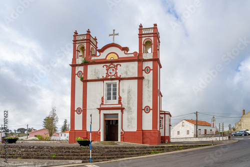 External facade of the main church of Vila do Porto on the island of Santa Maria.