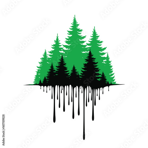 Green and Black Forest Silhouette with Dripping Effect.