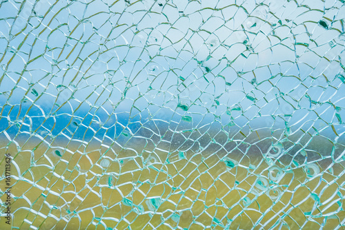 Fotografija Fragmented tempered glass as a landscape background on the Azorean island of San