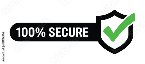 100% Secure Shield Icon: Guaranteed Protection, Data Safety, and Verified Trust Symbol