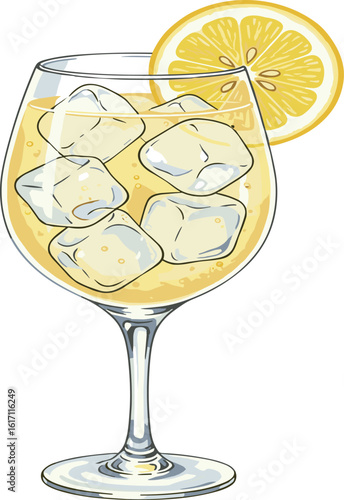 Watercolor illustration of a Gin Fizz cocktail in a tall glass