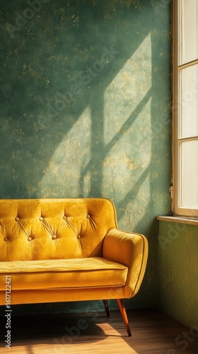 Sunny corner with mustard yellow couch