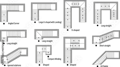 Doors, stairs for floor plan top view. Architectural elements set for apartment scheme. Construction symbols, graphic design elements, blueprints.