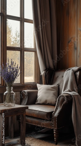 Rustic corner with window seat and lavender