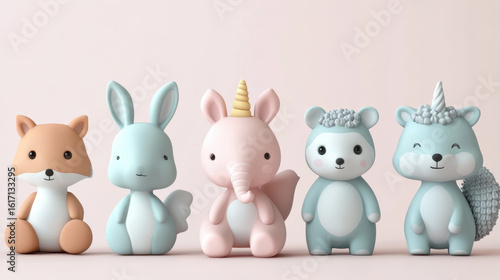 Wallpaper Mural 3d rendering set with cute animals Torontodigital.ca