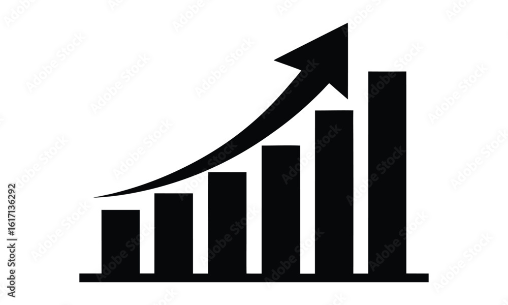Financial upward growth arrow chart silhouette, business success growth vector icon Financial upward growth arrow chart silhouette, business success growth vector icon
