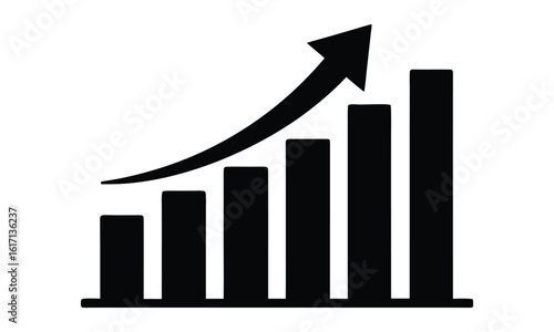 Financial upward growth arrow chart silhouette, business success growth vector icon
