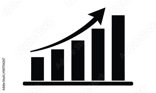 Financial upward growth arrow chart silhouette, business success growth vector icon