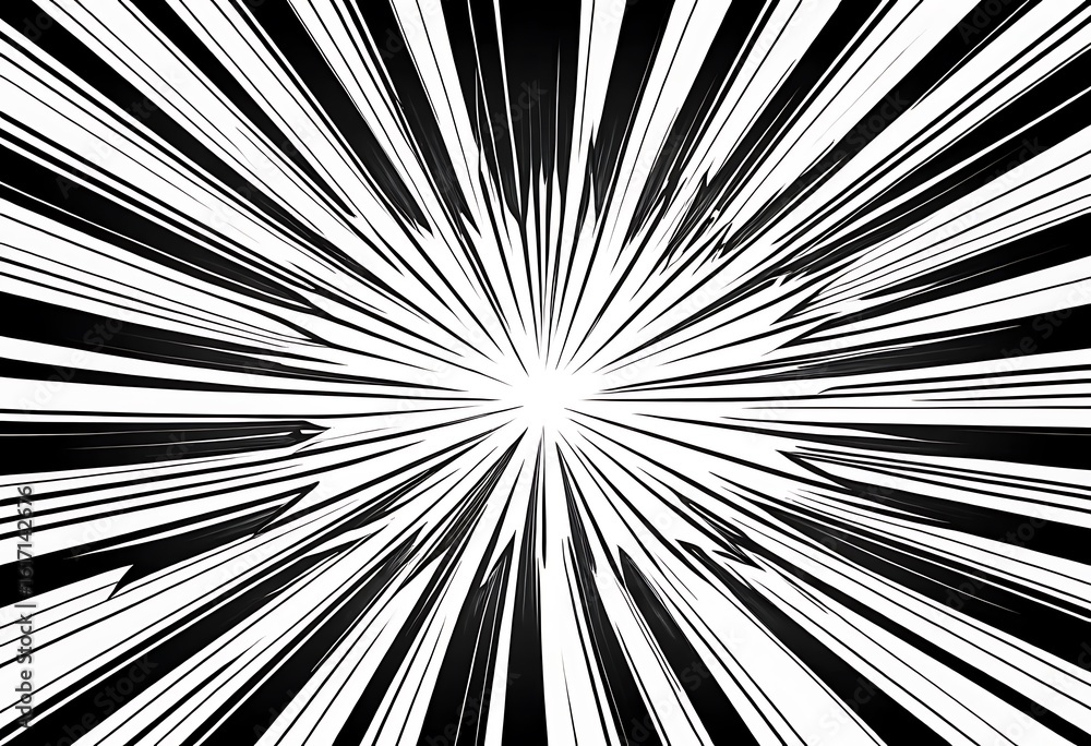 Fototapeta premium Abstract Black and White Radial Comic Speed Lines Background with Central White Spot