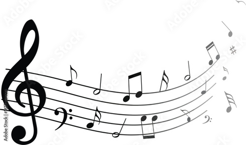 Elegant musical notes flow on staff creating harmonious melody