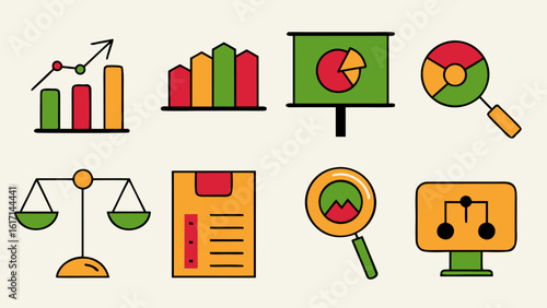Comprehensive collection of abstract graphic elements representing data analysis business intelligence and digital information processing with a vibrant color palette