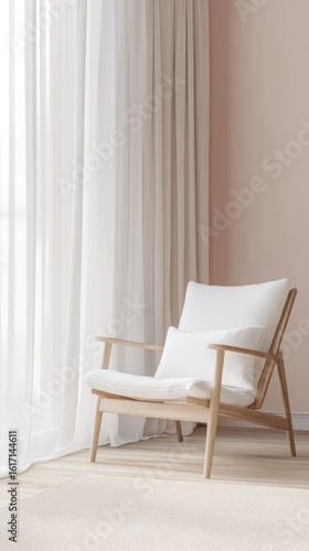 Light-filled room corner with a wooden chair